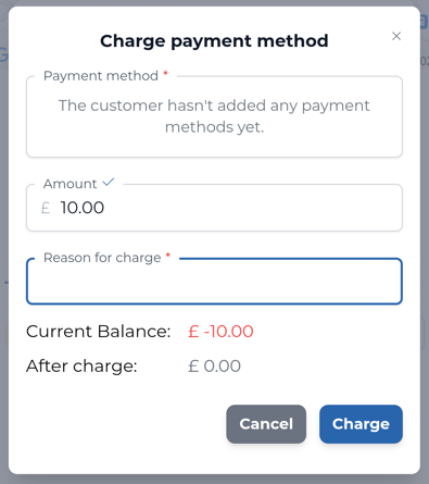 Charge payment method form