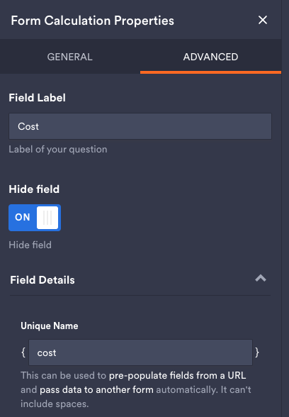 Jotform field details