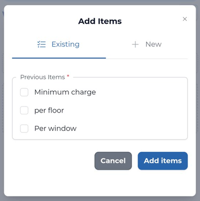 Add existing items to a cost breakdown