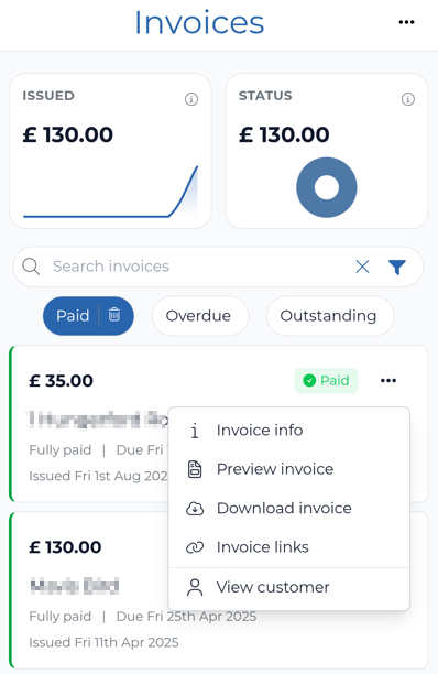 Invoice menu