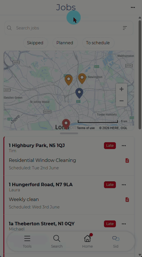 Select multiple jobs using the menu