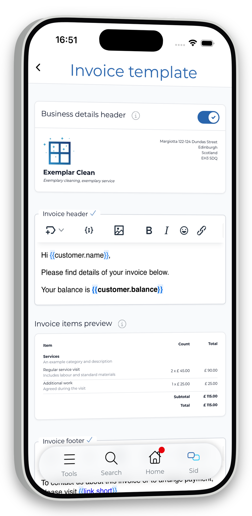 Edit raw HTML in invoice templates
