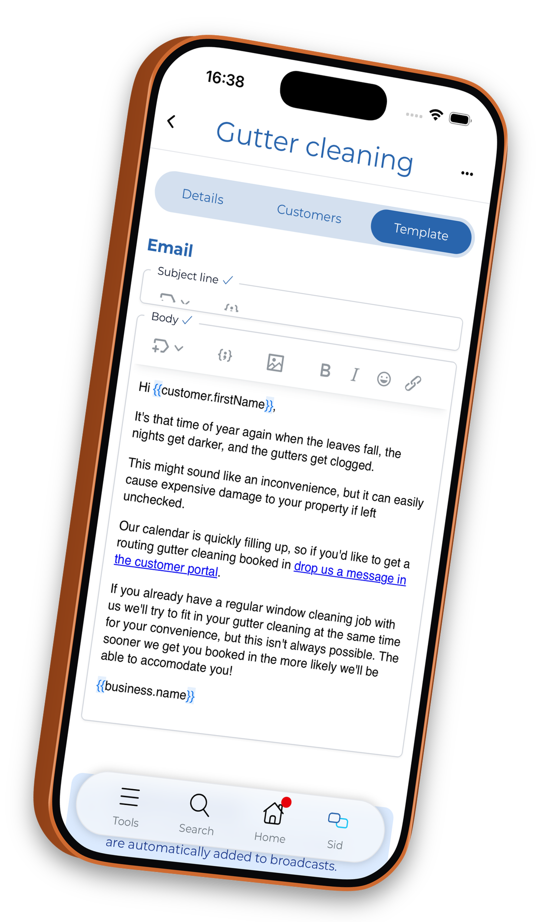 Include the job occurrence notes in message templates