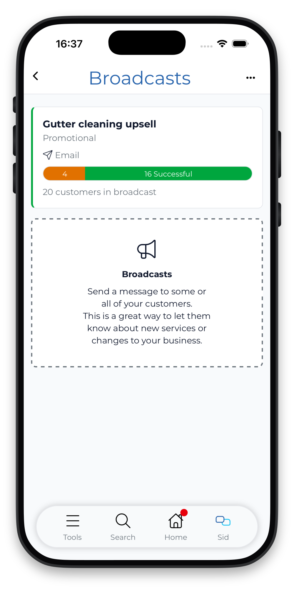 Broadcasts can now be sent to the customer portal
