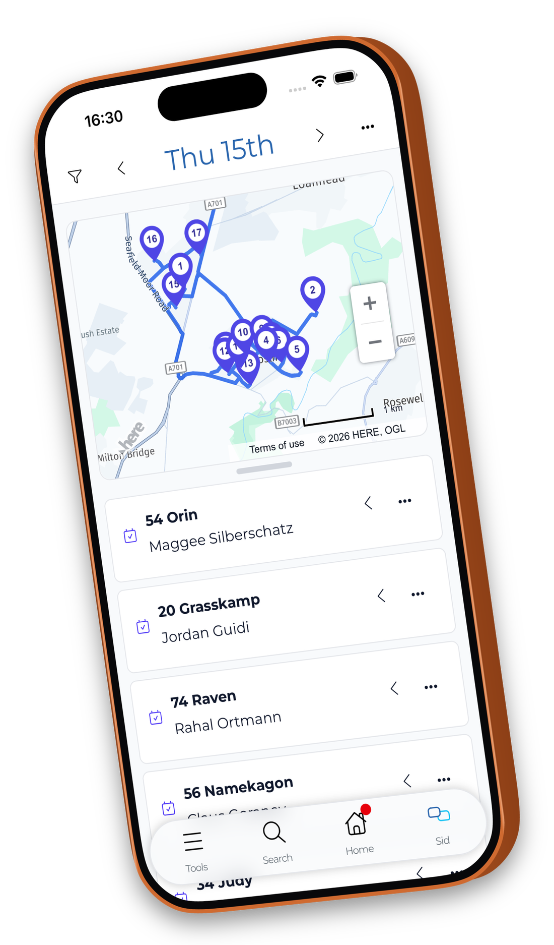 Route lines now show the actual route in Work view