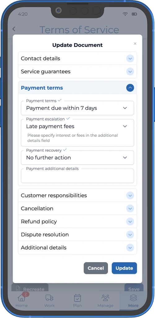 automatic legal document generator for window cleaners