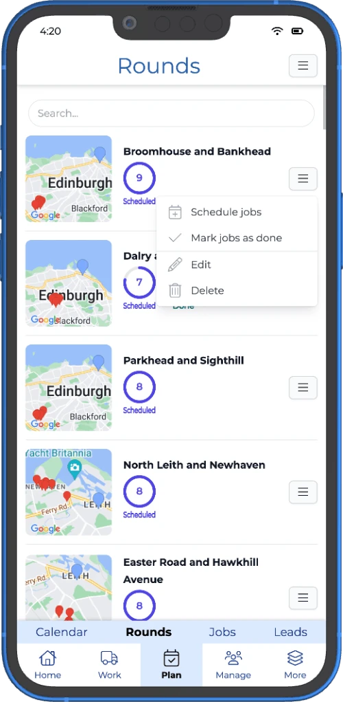 rounds organiser for local service business