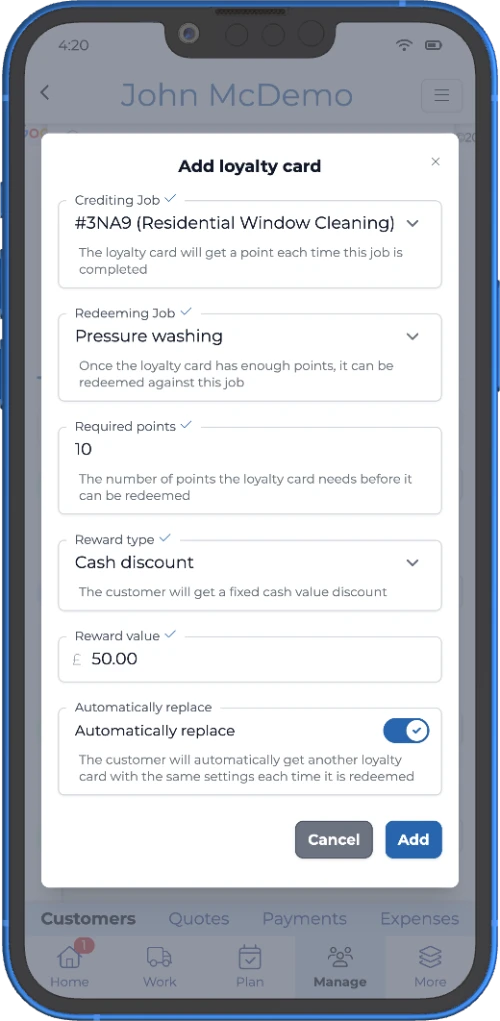 upsell local service customers with loyalty cards